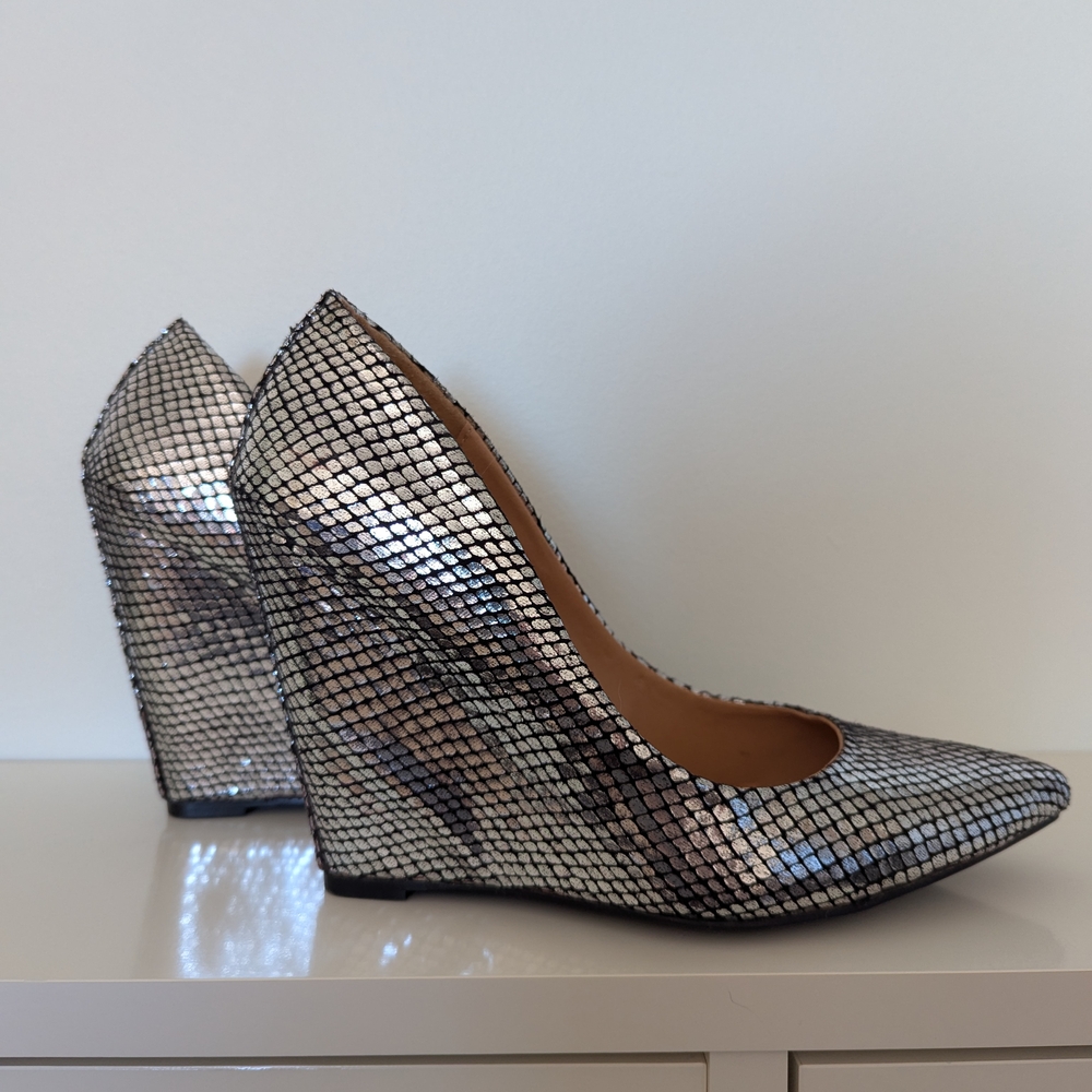 Call It Spring Shimmering Silver Wedges